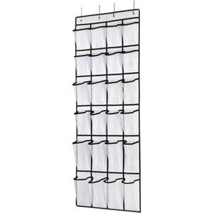 Over Door Shoe Organizer Hanging 24 Pocket Mesh Storage Rack Foldable White